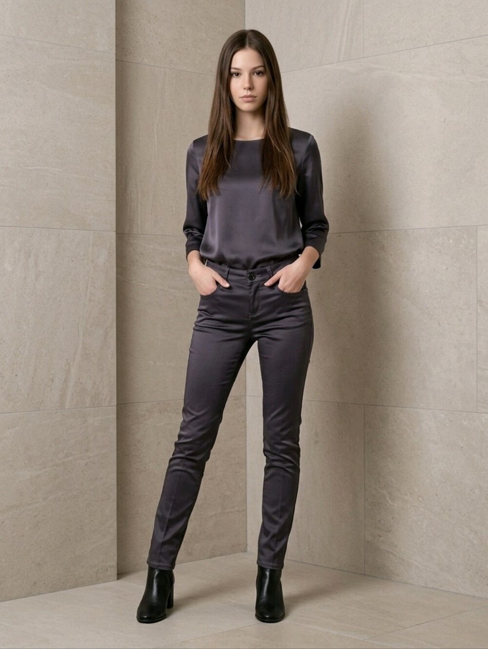 Armani Jeans Satin Skinny Pants in Navy Blue